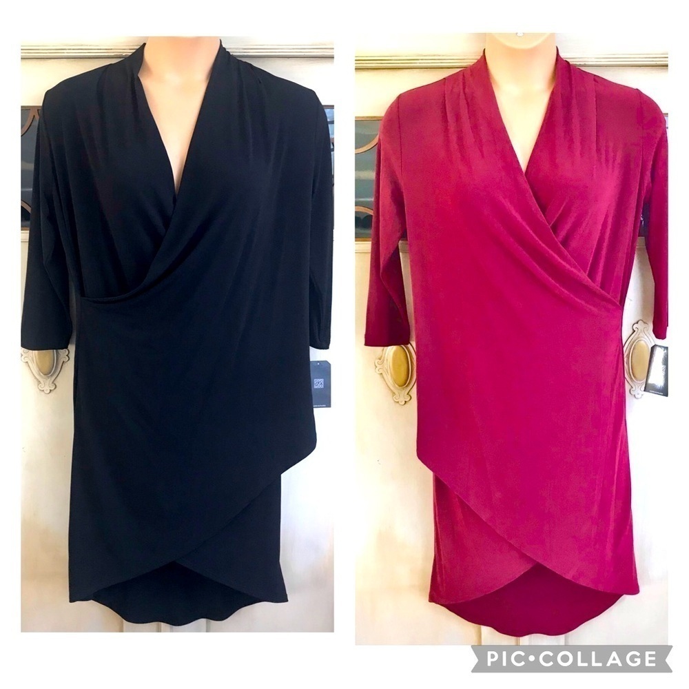 NWT Clara Sun Woo Crossover Faux Wrap Dress with Tulip Hem Merlot | Size Small